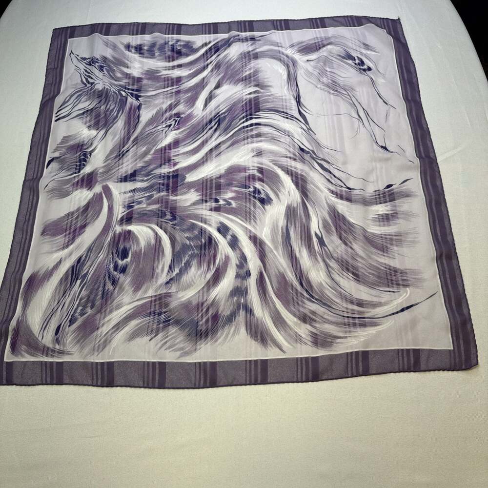 Vintage 70s 80s Purple White Abstract Silk Square Scarf 30x30
